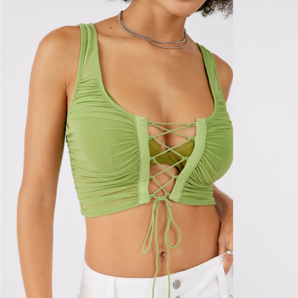 Urban Outfitters Light Green Lace-Up Top